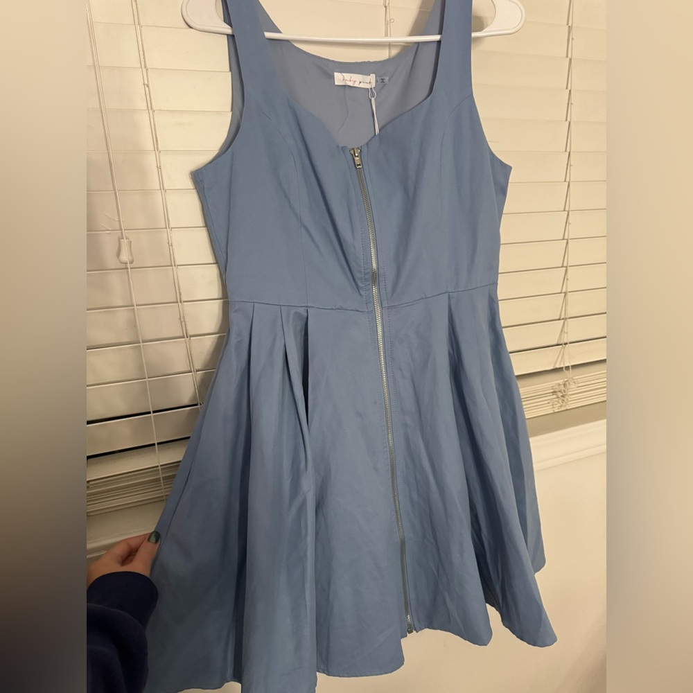 Blue front zip dress